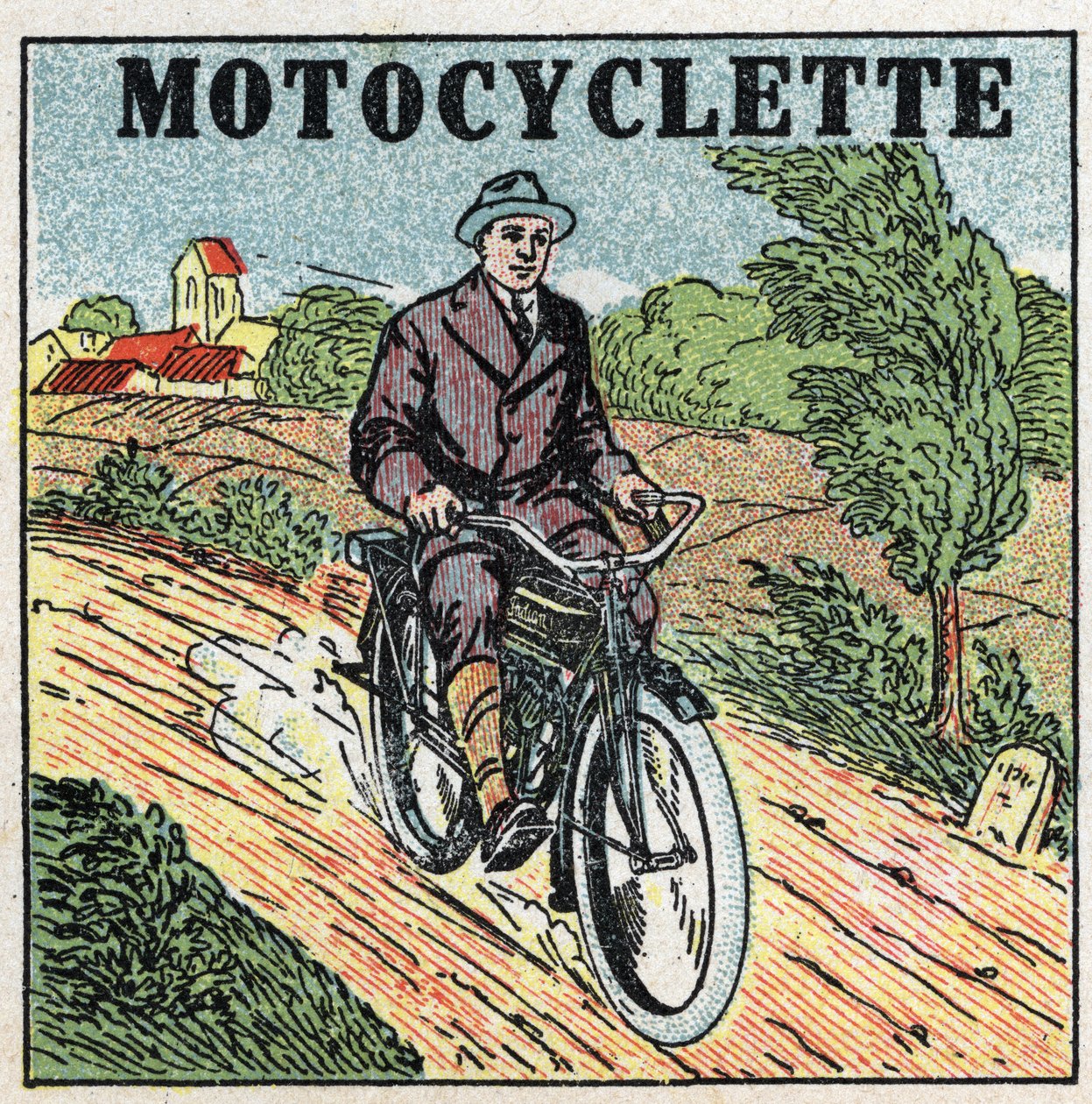 Mechanical traction: motorcycle. Anonymous illustration of 1925. Private collection. 作者 匿名匿名