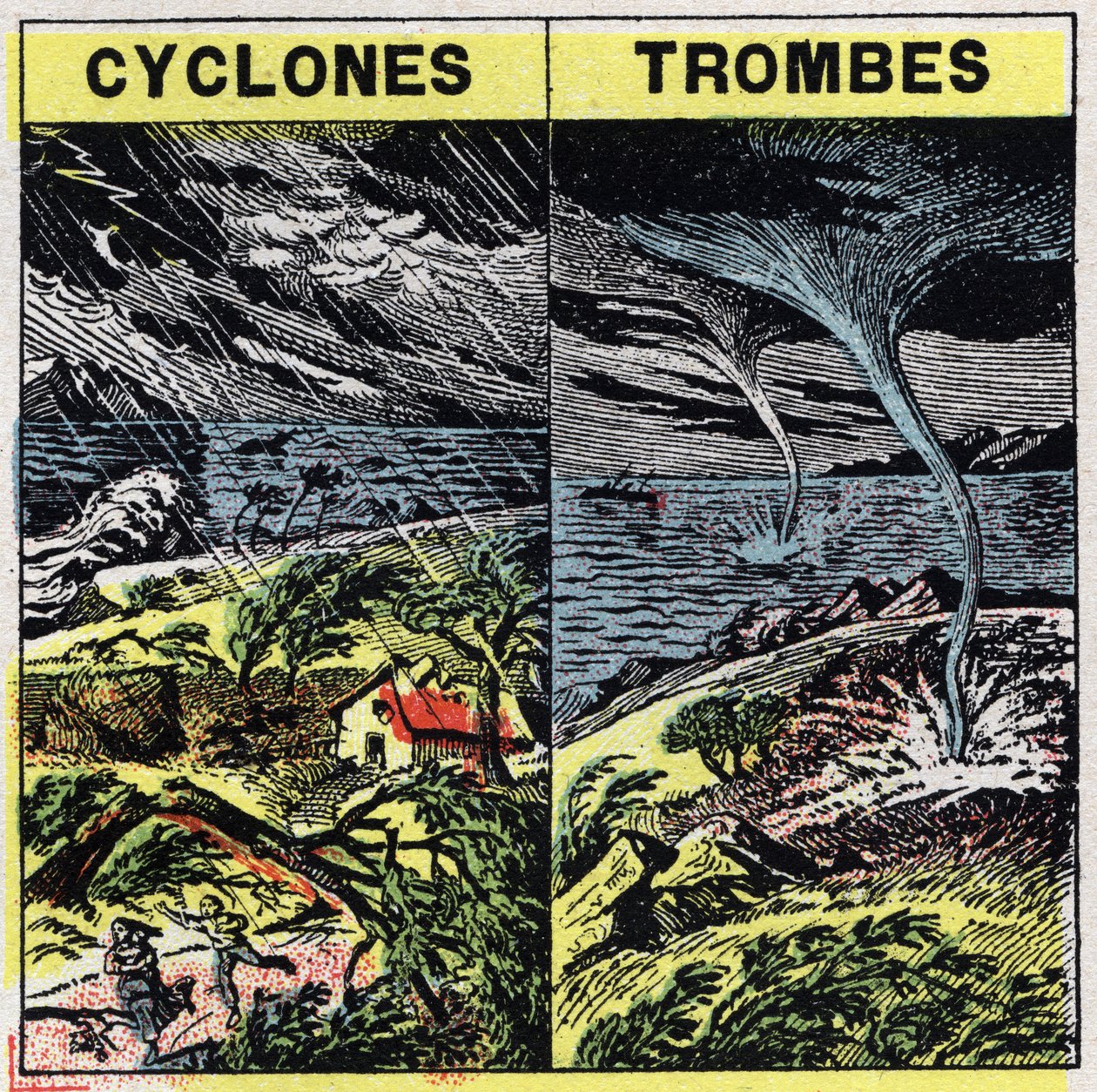 Meteorology: cyclones and trunks (tornadoes). Anonymous illustration of 1925. Private collection. 作者 匿名匿名