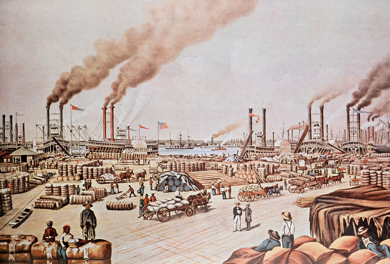 新奥尔良港码头（美国）。棉花装载。1876.私人收藏。 作者 匿名匿名