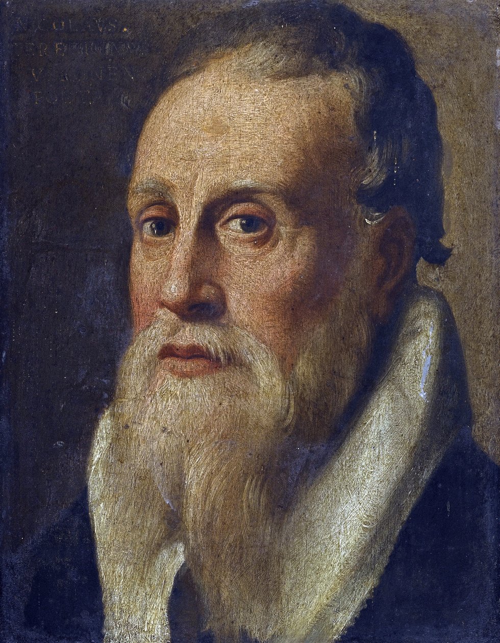 Nicolas de Verone (14eme siecle) - 诗人 Nicolo da Verona par Anonymous 的肖像，16 世纪下半叶。 - 木头油画，23,5x18,1 - 私人收藏 作者 匿名匿名
