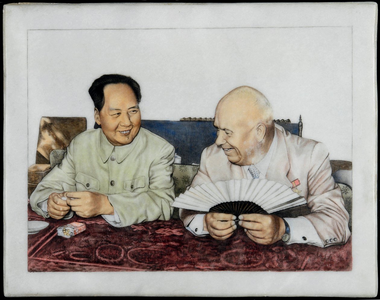 Nikita Khrouchtchev (1894-1971) et Mao Zedong (Tse-Toung, Tse Toung) (1893-1976) - Nikita Khrushchev and Mao Zedong - Anonymous.瓷器，釉上彩装饰，60年代初。私人收藏 作者 匿名匿名