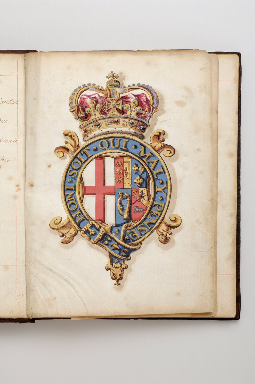 嘉德勋章：属于格拉夫顿公爵查尔斯·菲茨罗伊 (Charles Fitzroy) 的法令书 - 1714 年至 1801 年汉诺威人的皇家纹章（水彩手稿，18 世纪） 作者 匿名匿名