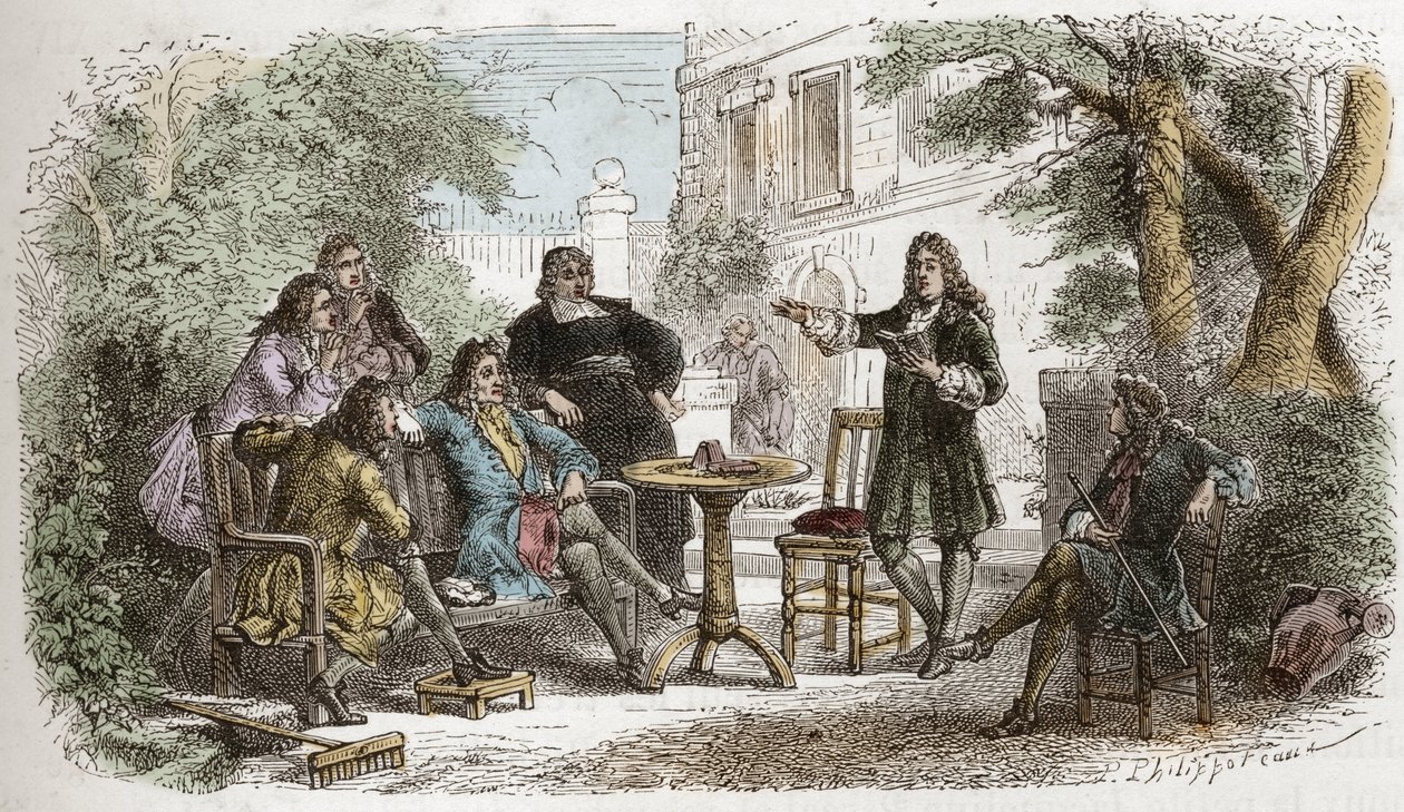 Pierre Corneille (1606-1684) - Corneille reading to louis XIV - engraving from “” L