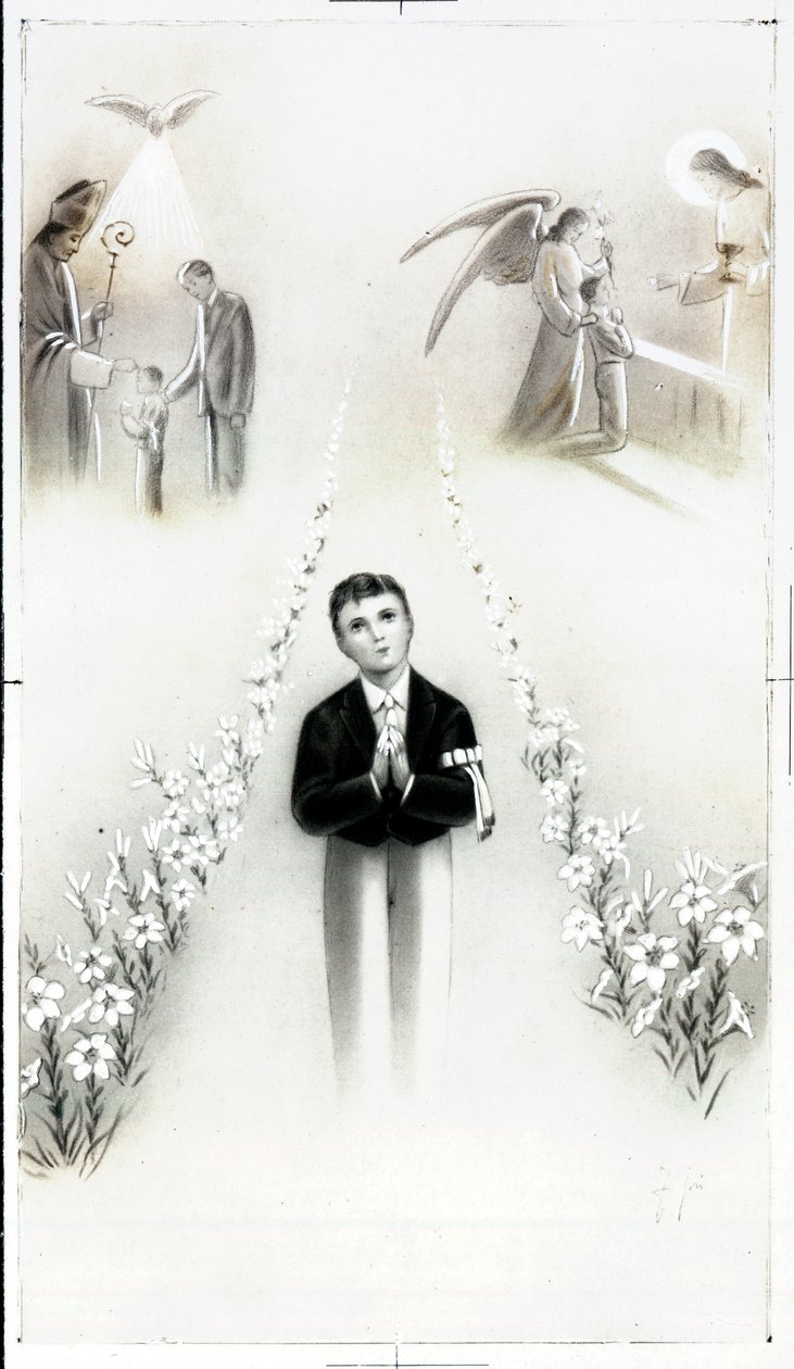 Pious image: Catholic education of a little boy, communion and profession of faith. Private Collection 作者 匿名匿名