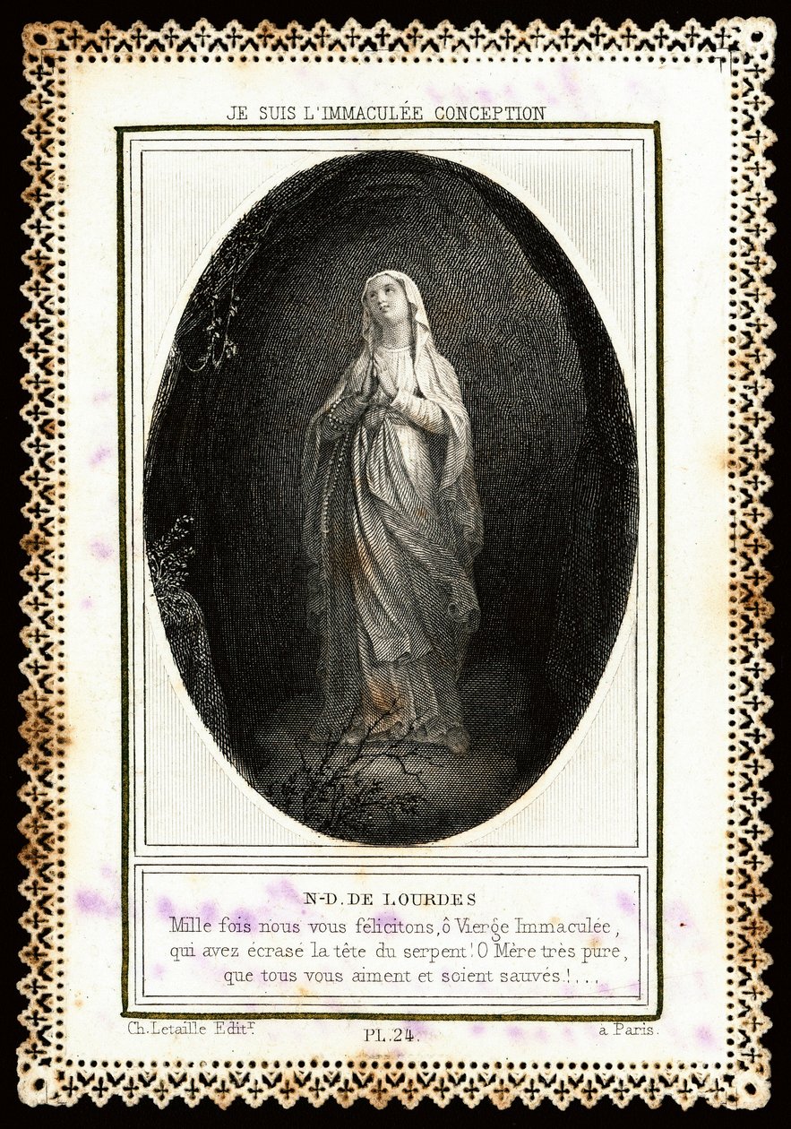 Pious image: “” Notre Dame de Lourdes”” Dentelee card. 19th century. Private collection 作者 匿名匿名