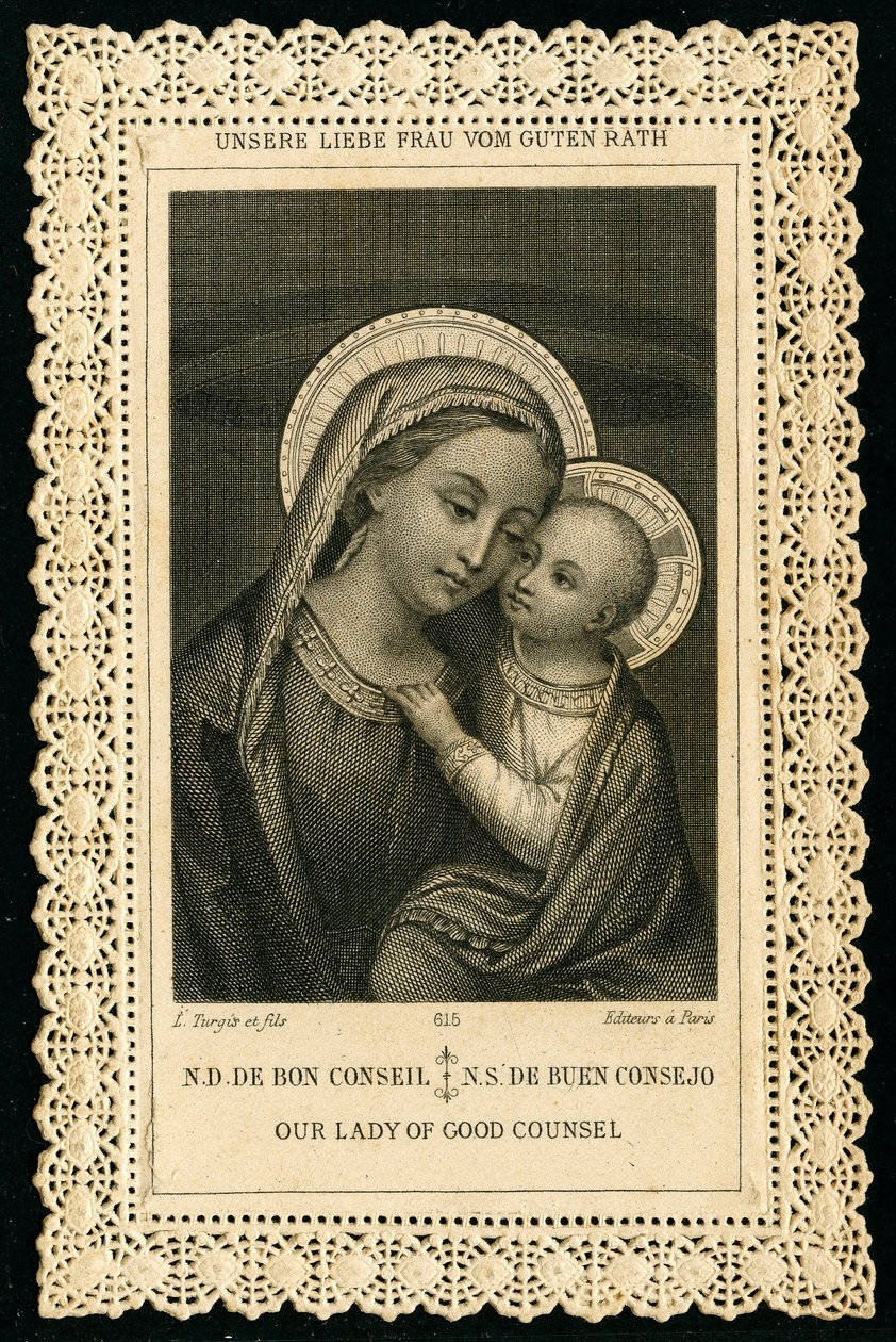 Pious image: Portrait of Virgin Mary, Our Lady of Good Counsel (engraving) 作者 匿名匿名
