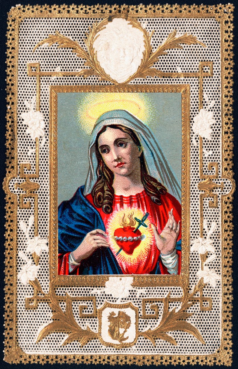 Pious image: “” Virgin of Pain””” Mater dolorosa. Dentelee card. Chromolithography beginning of the 20th century Private Collection 作者 匿名匿名