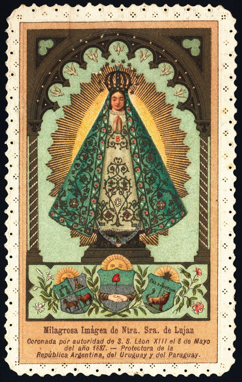 虔诚的图像：“”代表 Lujan 的 Nuestra Senora（圣母），阿根廷、巴拉圭和乌拉圭的保护者””Dentelee Card 私人收藏 作者 匿名匿名
