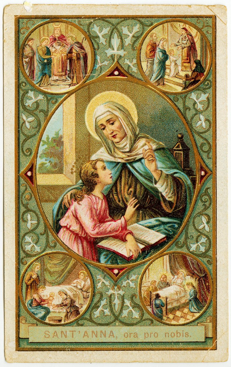 Pious image: scenes from the life of st Anne, The wedding, the birth of Mary, the presentation to the Temple and the death (chromolithography) 作者 匿名匿名