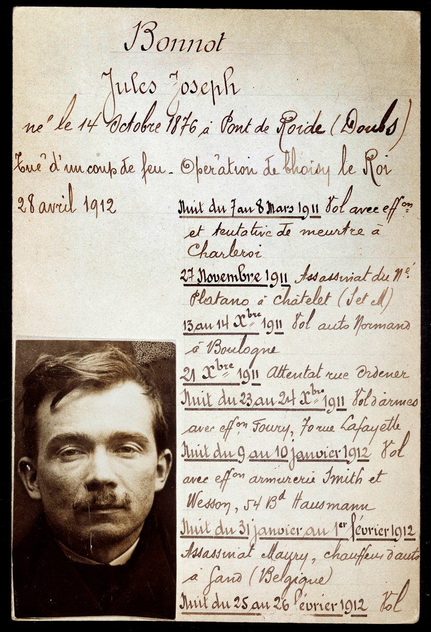 罪犯朱尔斯-邦诺（1876-1912）的警察表（邦诺乐队），附有犯罪清单 作者 匿名匿名