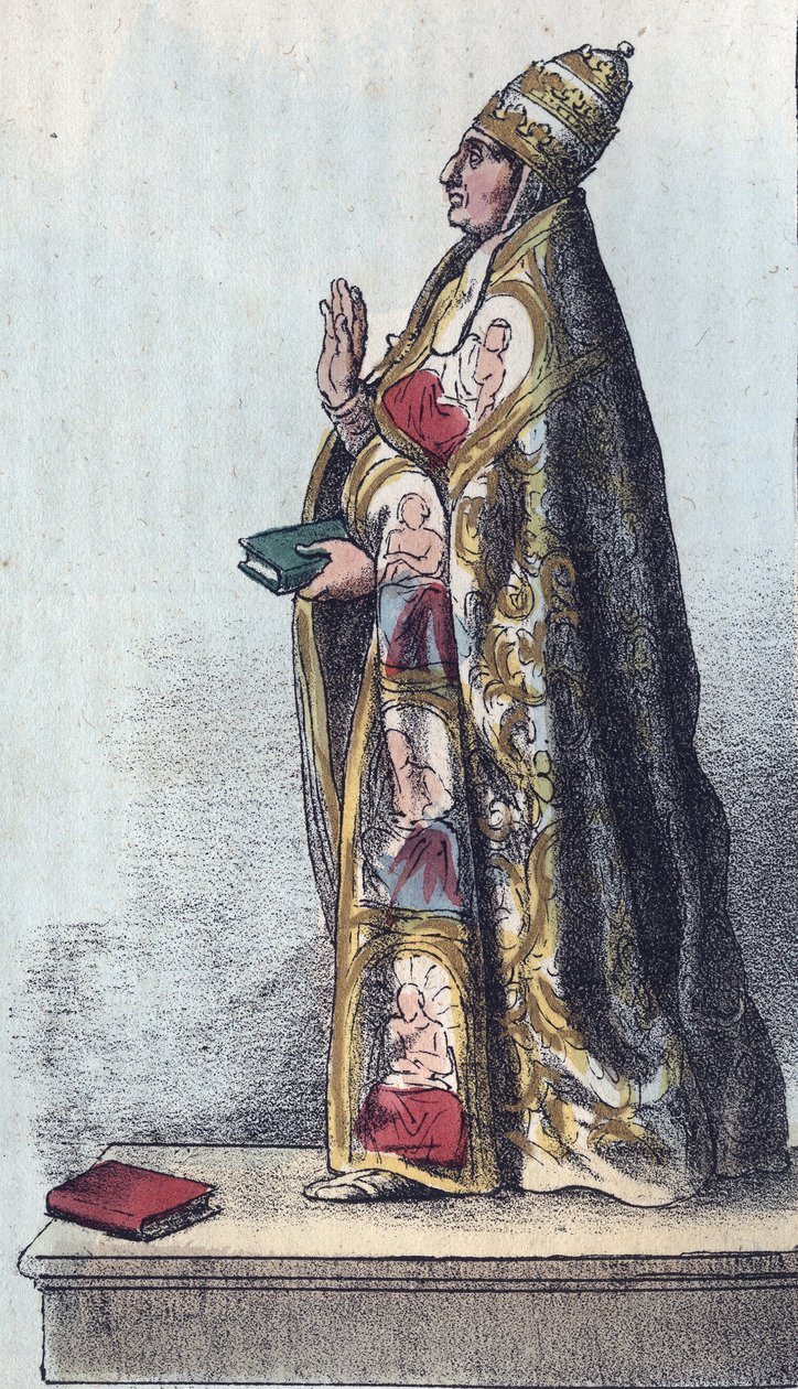 教皇博尼法斯八世（1235-1303）--博尼法斯八世（Bonifacius或Boniface）（1294-1303）--雕刻自《宇宙万民的用途和习俗》。或从最早的时代到现在的所有国家的政府、法律、民兵、宗教的历史。 作者 匿名匿名