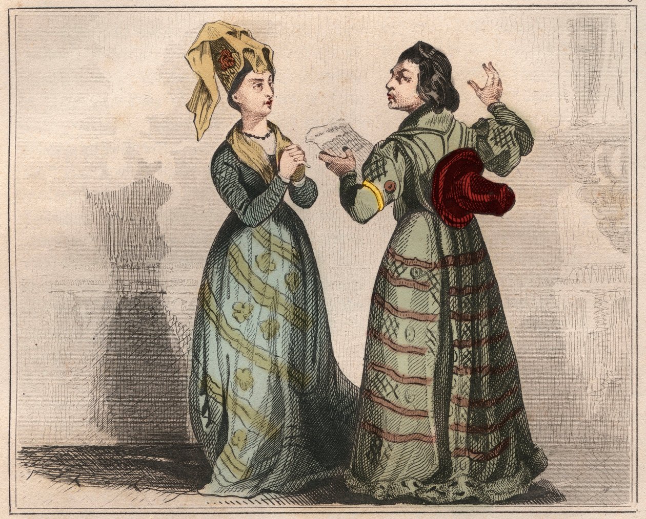Portrait of Alain Chartier, French diplomat and writer (1385-1433), with a lady of the court of Charles VI. Engraving from 1859 in “” Le Monde. History of all peoples from the most remote times to the present day”. by M. E. de Lostalot Bachoue (Lostalot-Ba 作者 匿名匿名