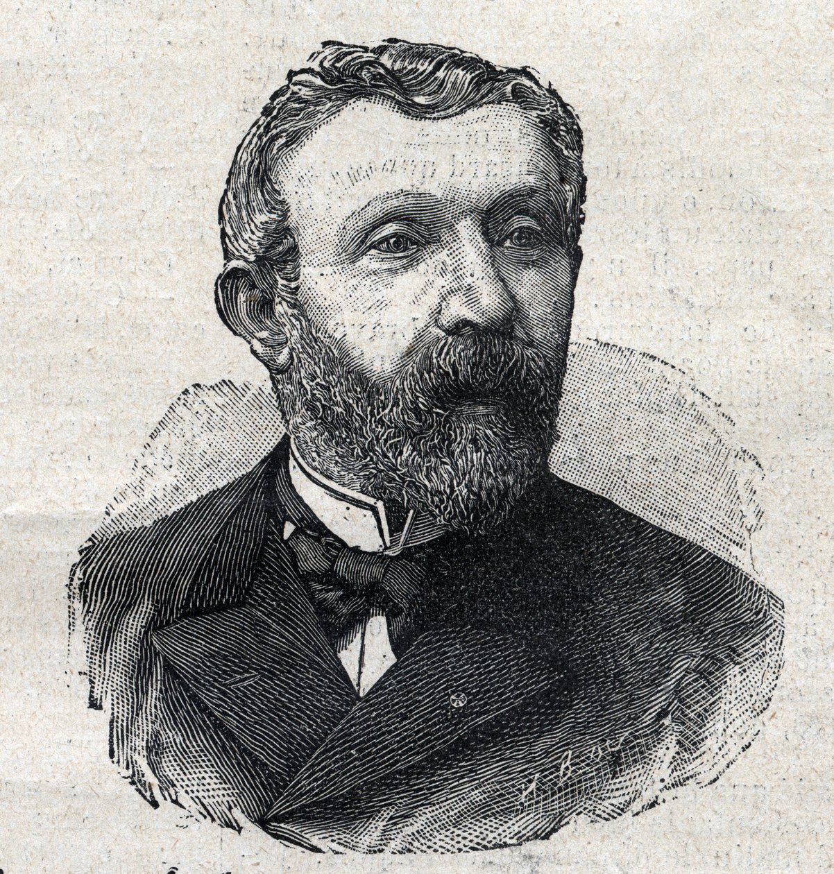 阿尔弗雷德-梅泽尔（1826-1915）的肖像，法国文学史学家、记者和政治家。刊登在 "小巴黎人 "上的版画 作者 匿名匿名
