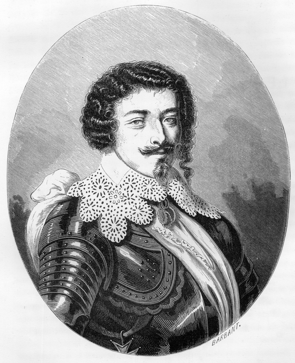 蒙莫朗西（Montmorenci）公爵亨利二世（1595-1632）的肖像--1863年的版画，载于杜普雷-德-拉-马赫里的《红皮书--法国埃查法德史》。私人收藏。 作者 匿名匿名