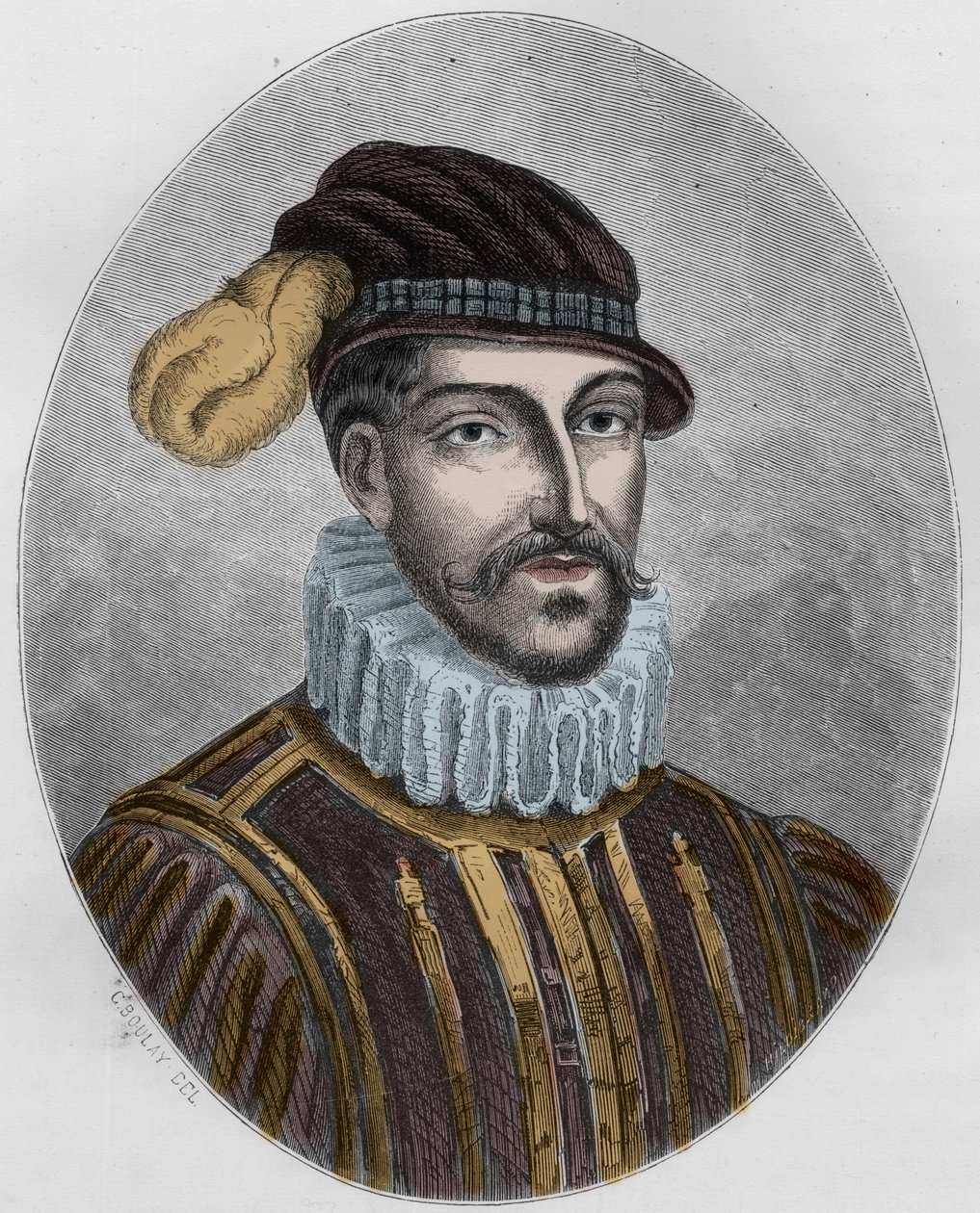 Portrait of Gabriel de Lorges, Count of Montgommery (1530-1574) - Engraving from 1863 in “” Le Livre Rouge - Histoire De L