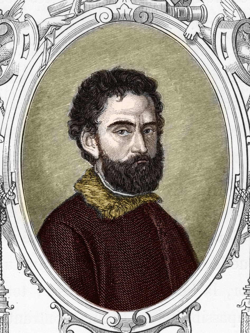乔治-达-卡斯泰尔弗兰科（Giorgio da Castelfranco dit Giorgione）（1477/8-1510）的画像。1859年雕刻于 "欧洲画廊-意大利"，由 Armengaud创作。私人收藏。 作者 匿名匿名