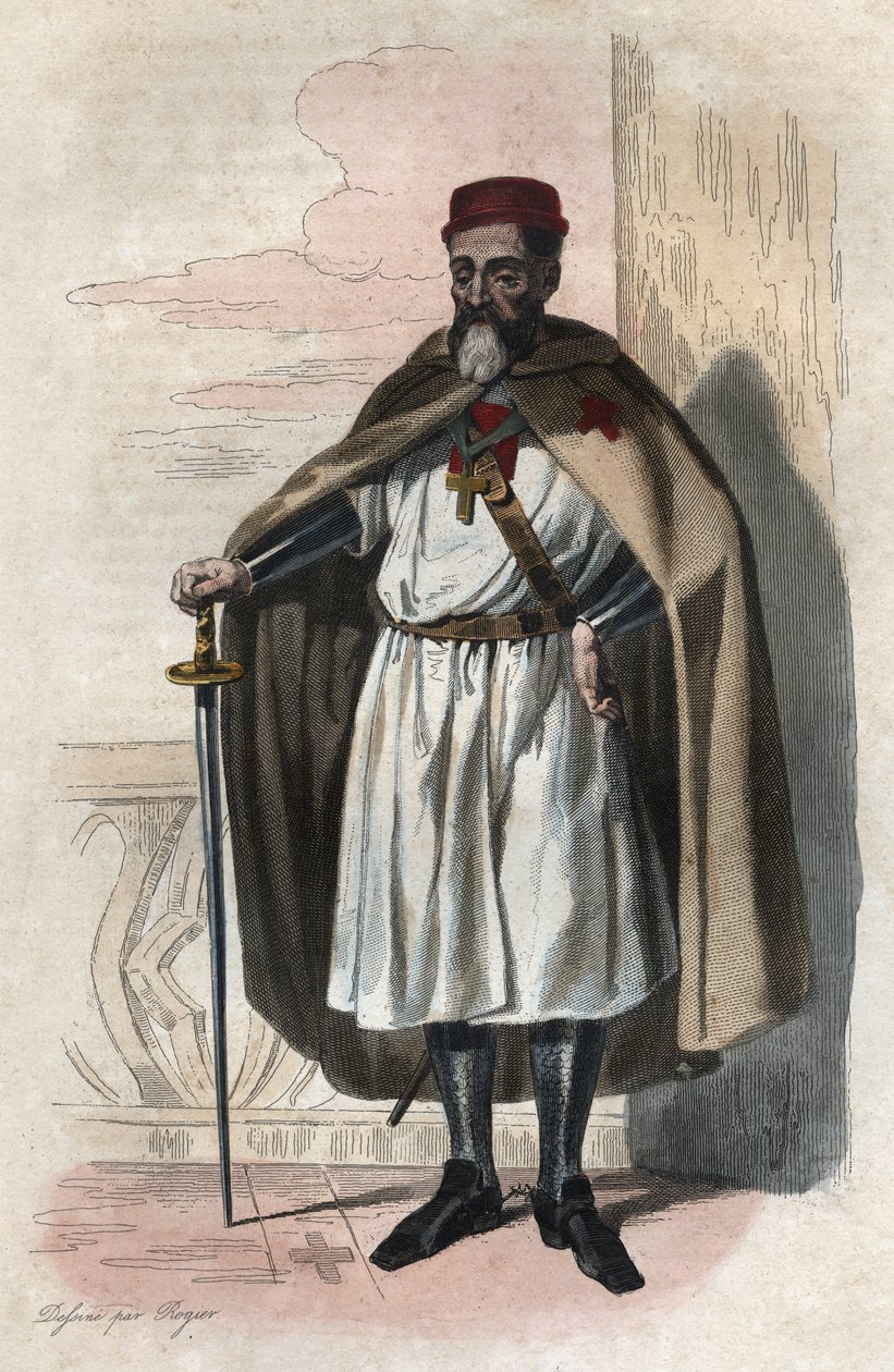 圣殿骑士团大团长雅克-莫莱（Jacques de Molay）（Molai）（1243-1314年）的肖像，插图来自埃德蒙-梅内克（Edmond Mennechet）的 "Le Plutarque Français"。 作者 匿名匿名