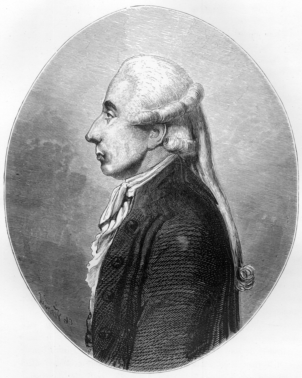 让-西尔万-贝利（1736 - 1793）的肖像，学者和政治家，1789年至1791年的巴黎市长--1863年的版画，载于杜普雷-德-拉-马赫里的《红皮书--法国的埃查法德史》。私人收藏。 作者 匿名匿名