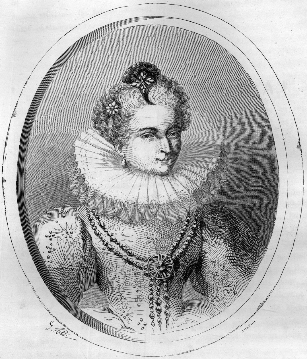 Leonora Dori（或Dosi）dit Galigai的肖像，Anchre的马雷切尔（1568-1617）--1863年的版画，载于Dupray de La Maherie的《红皮书--法国的斯卡福历史》--私人收藏 作者 匿名匿名