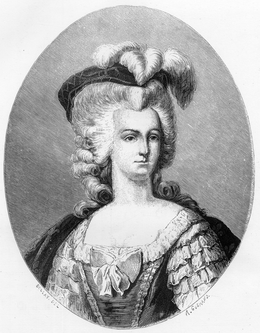 法国王后玛丽-安托瓦内特（1755-1793）的肖像--1863年的版画，载于杜普雷-德-拉-马赫里的《红色的生活--法国茶叶史》。私人收藏。 作者 匿名匿名