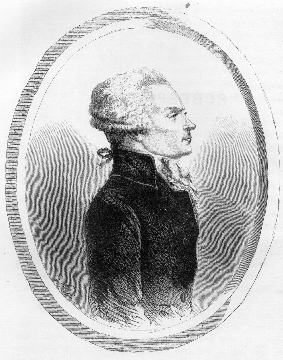 政治家罗伯斯庇尔（1758-1794）的马克西米利安肖像--1863年的版画，载于杜普雷-德-拉-马赫里的《红皮书--法国的历史》。私人收藏。 作者 匿名匿名