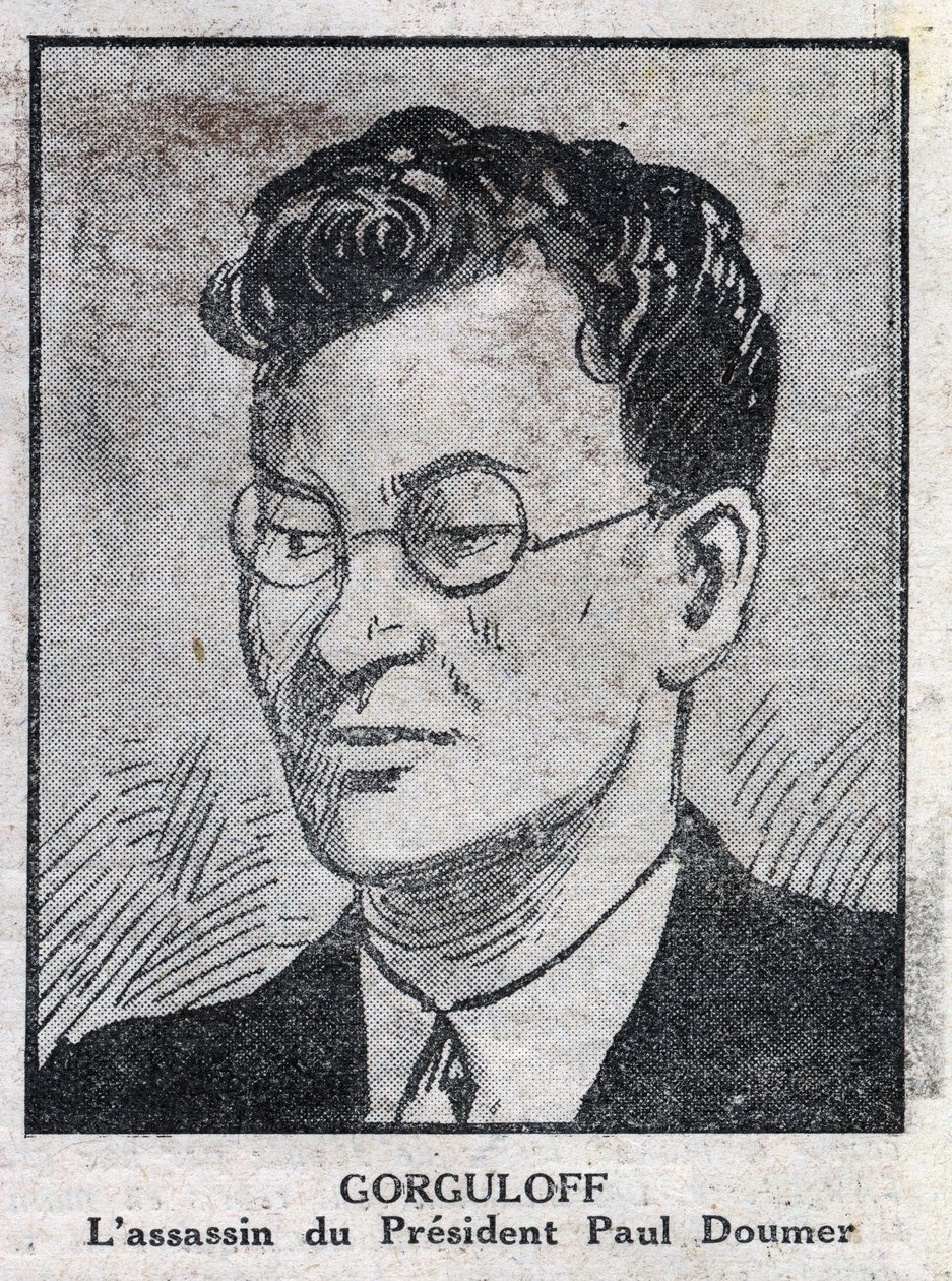 Paul Gorgulov或Gorguloff（1895-1932）的肖像，他是法国总统Paul Doumer（1857-1932）的刺客。雕刻在 "L