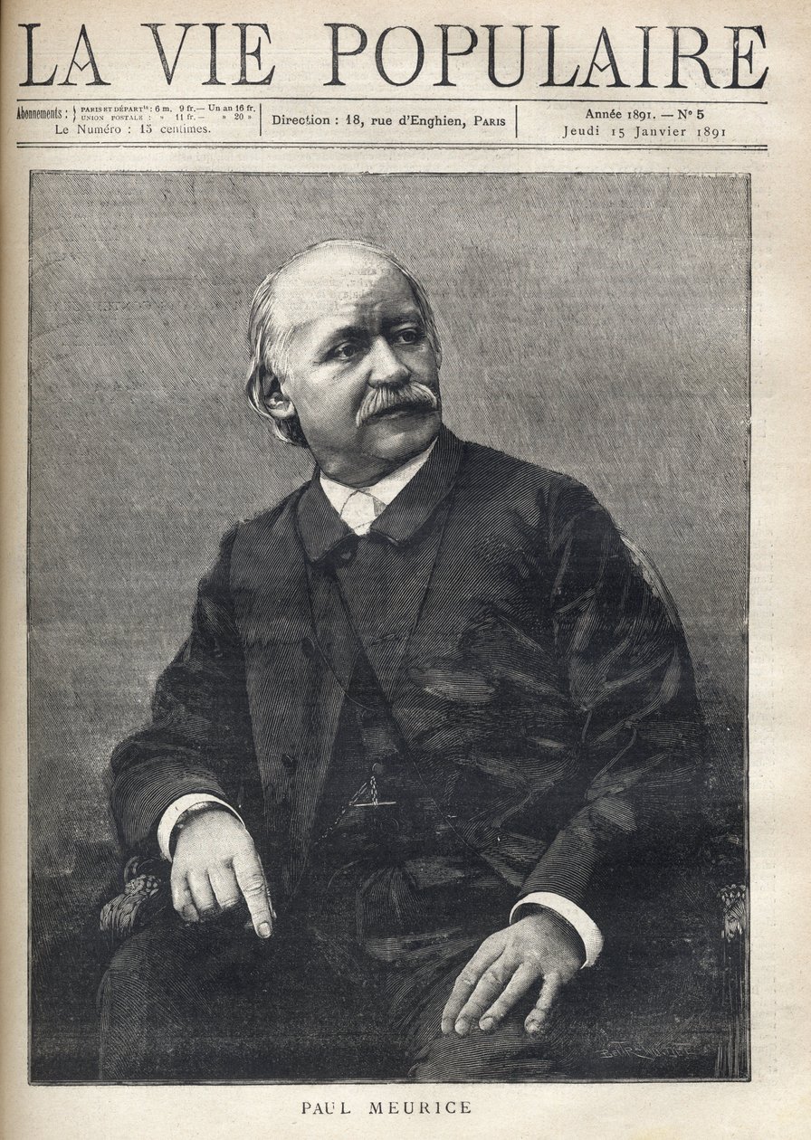 法国作家Paul Meurice（1818-1905）的肖像。在 "大众生活 "中的版画 作者 匿名匿名