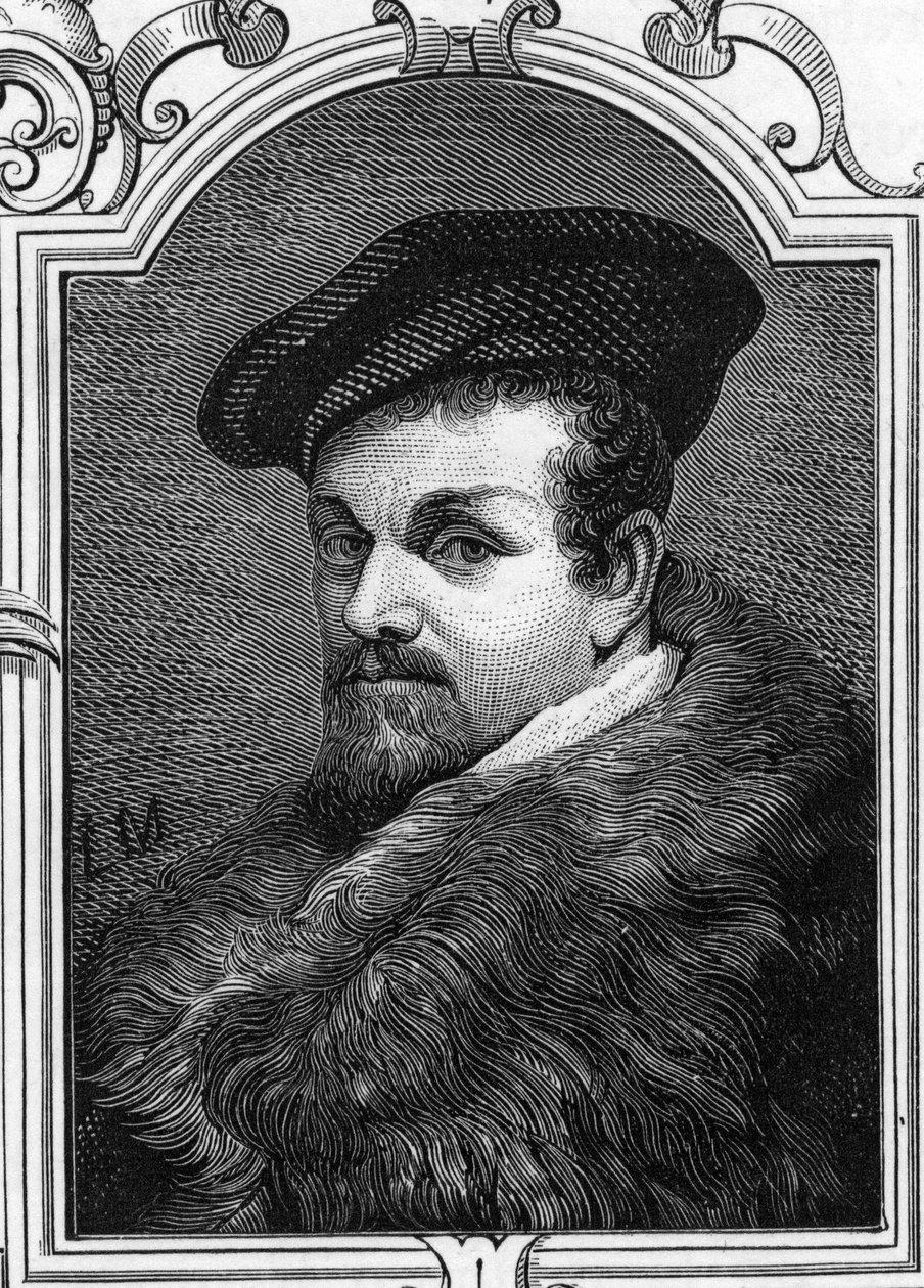 皮埃尔-弗朗切斯科-马祖切利（Pier Francesco Mazzucchelli dit il Morazzone，1573-1626）意大利画家的肖像。1859年Armandaud在 "欧洲画廊-意大利 "中的雕刻作品。私人收藏。 作者 匿名匿名