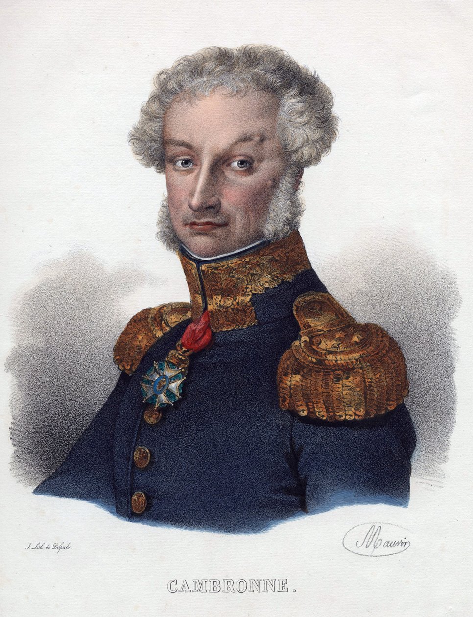 Pierre Cambronne 的肖像 (1770-1842) - 匿名 - 1835 - 石版画，水彩 - 32x24 - 私人收藏 作者 匿名匿名