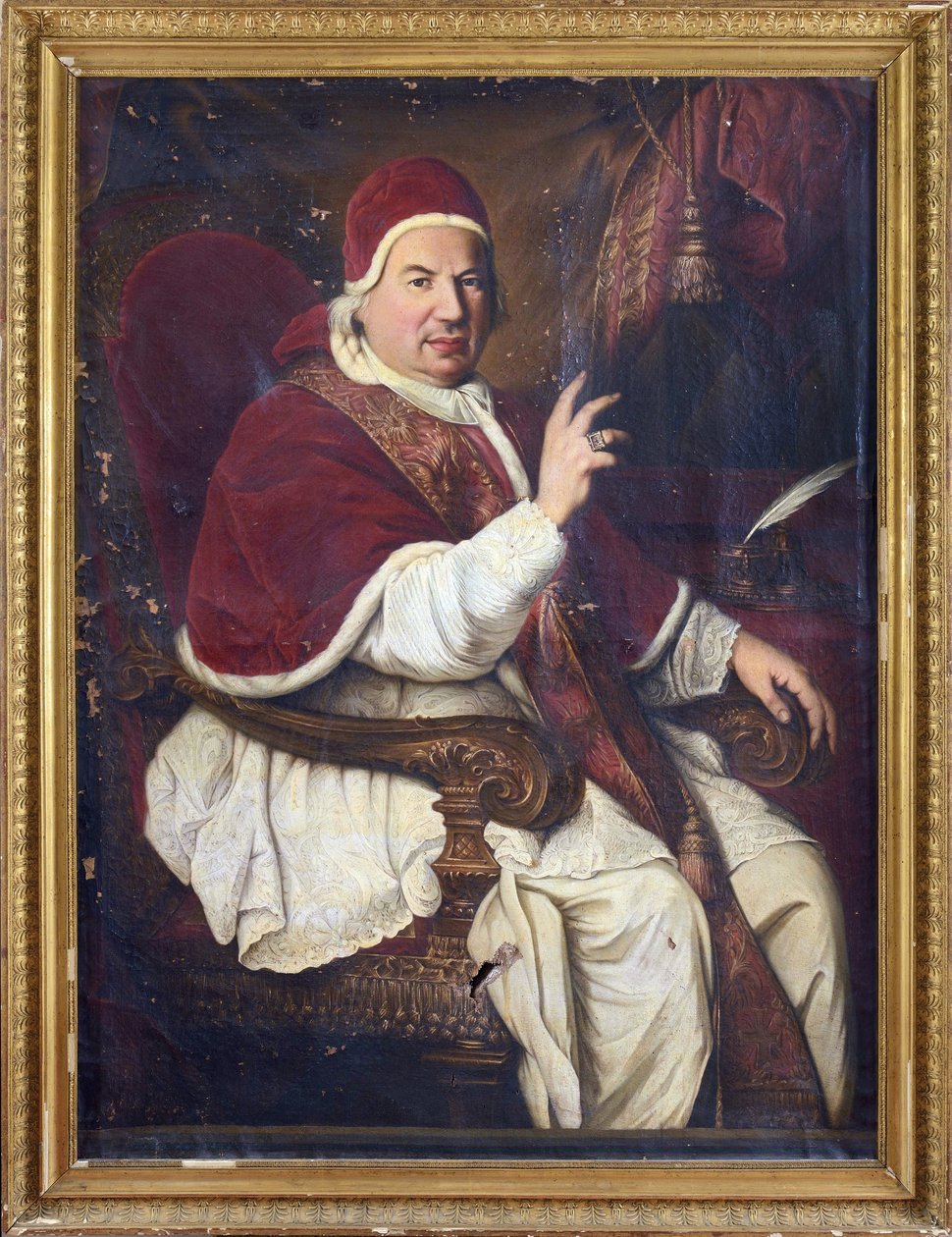 教皇本笃十四世 (1675-1758) 的肖像，匿名。 布面油画，十八世纪下半叶。尺寸：128x94 厘米。 私人收藏 作者 匿名匿名
