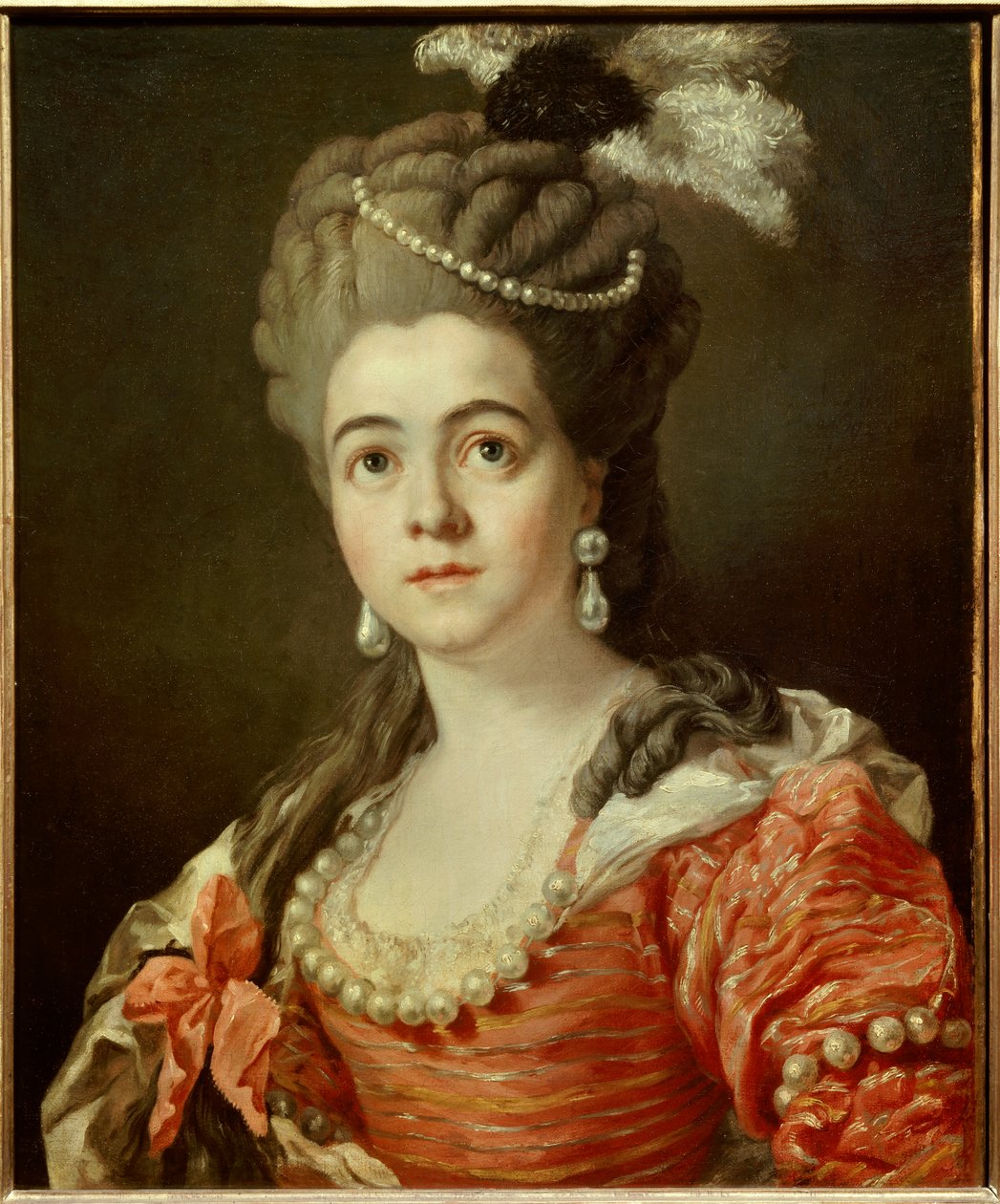 喜剧演员 Adrienne Lecouvreur (1692-1730) 的肖像，他是 18 世纪萨克森州无名氏画作的女酋长。 太阳 0,6x0,5 m 作者 匿名匿名