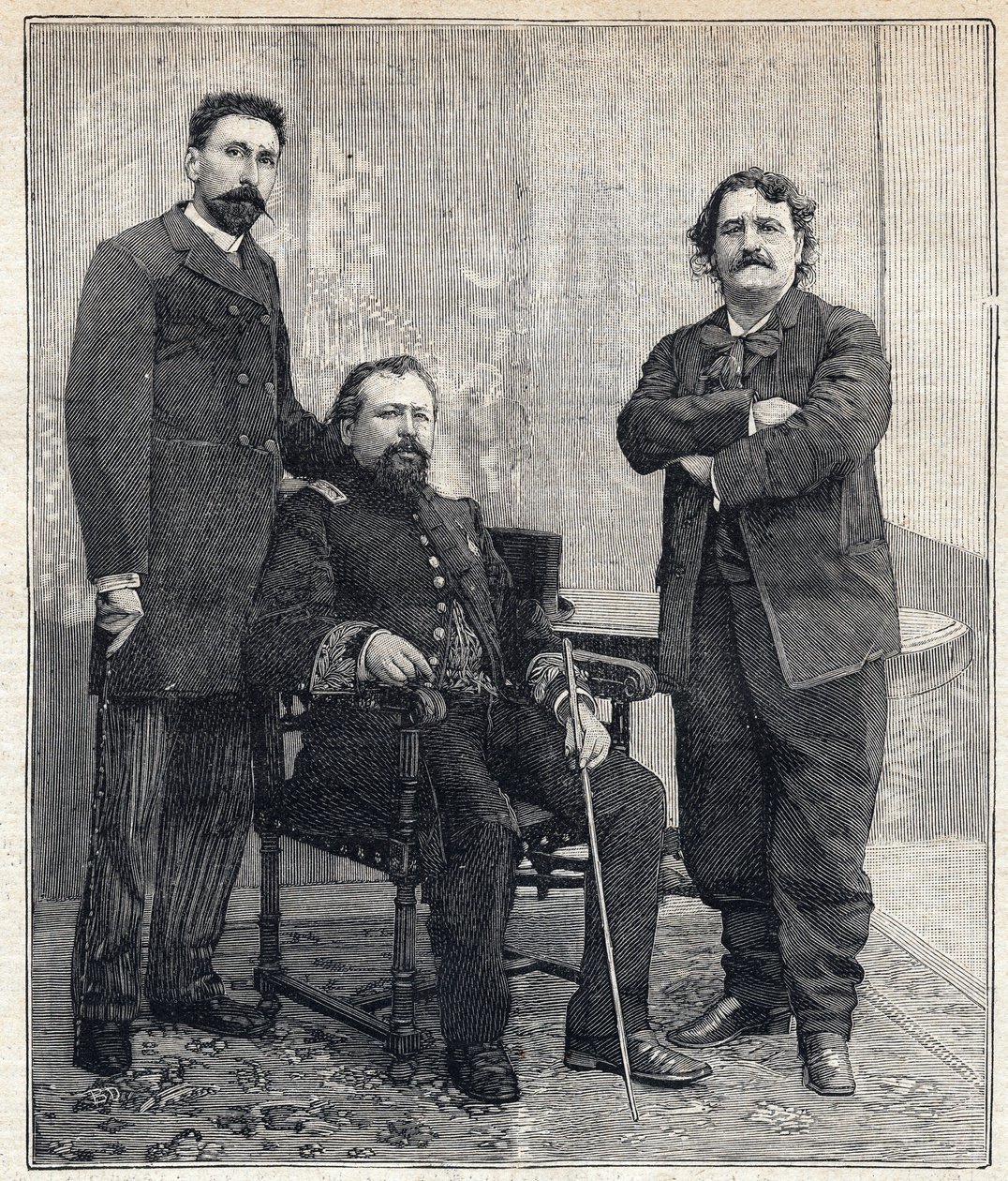 三个 "学术派 "的画像。Marius Tournade、Achille Le Roy和Maxime Lisbon（1839-1905），他们想嘲笑法国学院。1893年6月4日在《小巴黎人》上的雕刻。 作者 匿名匿名