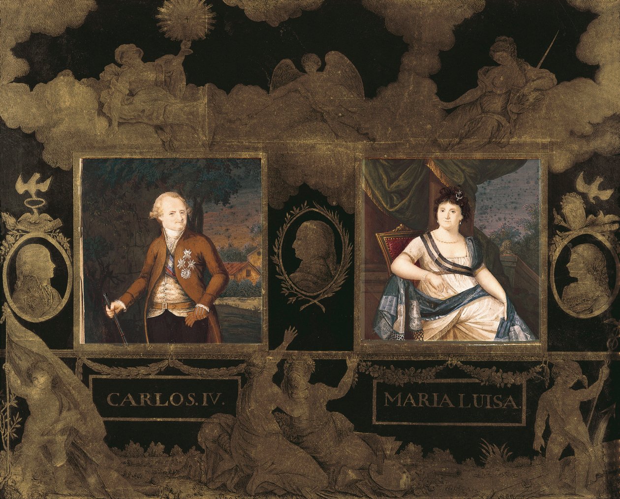 西班牙国王查理四世 (Carlos) (1748-1819) 和他的妻子 Bourbon Parma 的 Marie Louise (Maria Luisa) (1751-1819) 的肖像 作者 匿名匿名