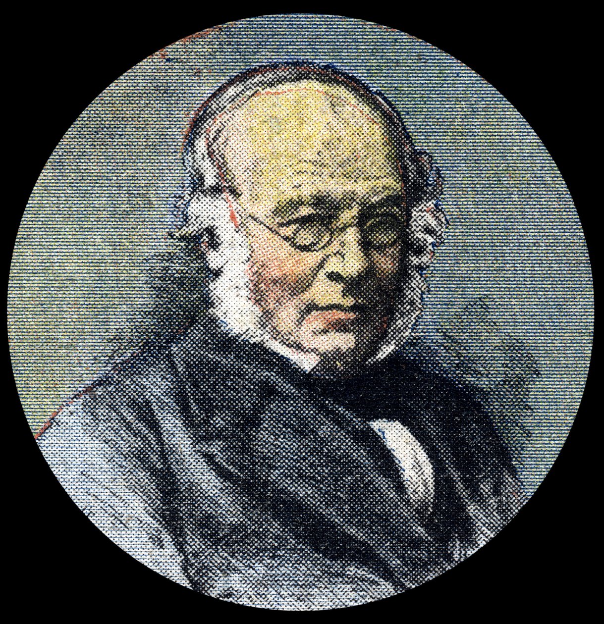 邮政历史。罗兰德-希尔爵士（1795-1879）的肖像，他是1839年邮政改革的发起人。1920年4月15日 "Le petit journal "的细节。私人收藏 作者 匿名匿名