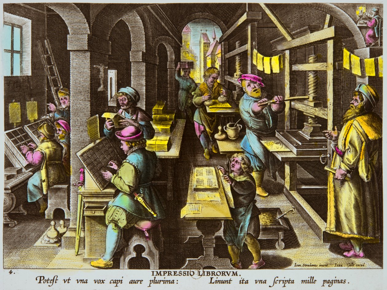 1600年左右的印刷商和臂式印刷机，由Jan Van Der Straet（Giovanni Stradano或Johannes Stradanus）（1523-1605）创作，Privee收藏。 作者 匿名匿名