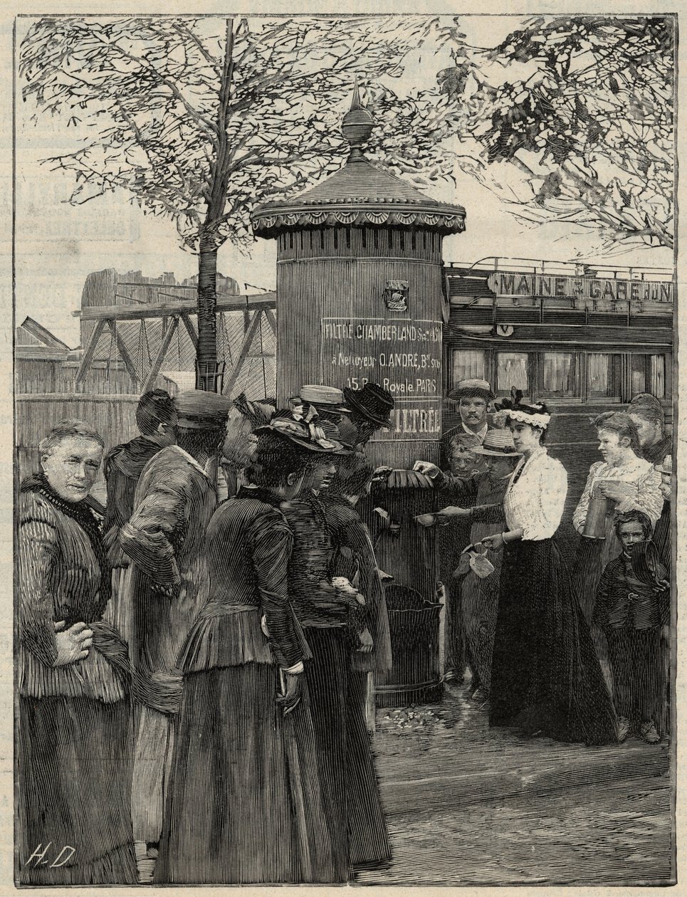Public hygiene: inhabitants of Paris using one of the filtree water fountains installed in the 15th arrondissement. These fountains have a Chamberland Pasteur system filter. Engraving in “Le monde illustree”” of 1892. Private collection. 作者 匿名匿名