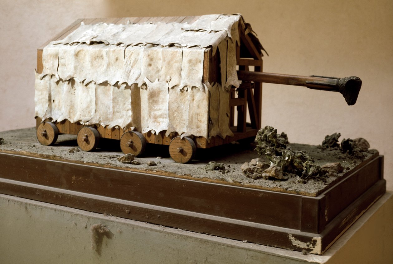 Reconstruction of a belier, a war machine of Carthaginian origin and then adopted by the Roman legionaries. Rome Museo della Civilta Romana 作者 匿名匿名