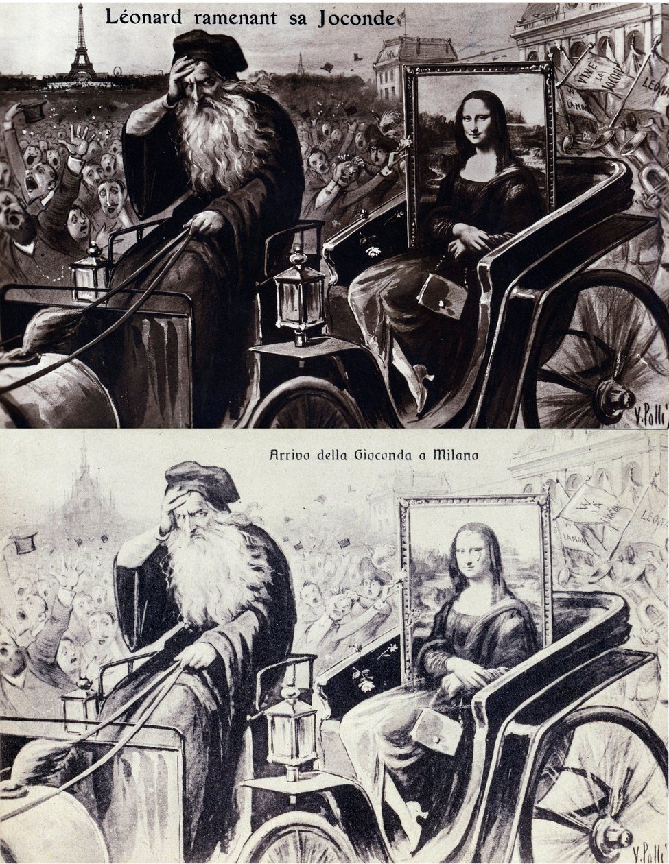 Representation of Leonard de Vinci (Leonardo da Vinci) (1452-1519) bringing back his work “” The Mona Lisa”” (Mona Lisa, Monna Lisa) after the theft of the work by Vincenzo Peruggia (1881-1925) which took place on 21/08/1911. Comedy postcard 作者 匿名匿名