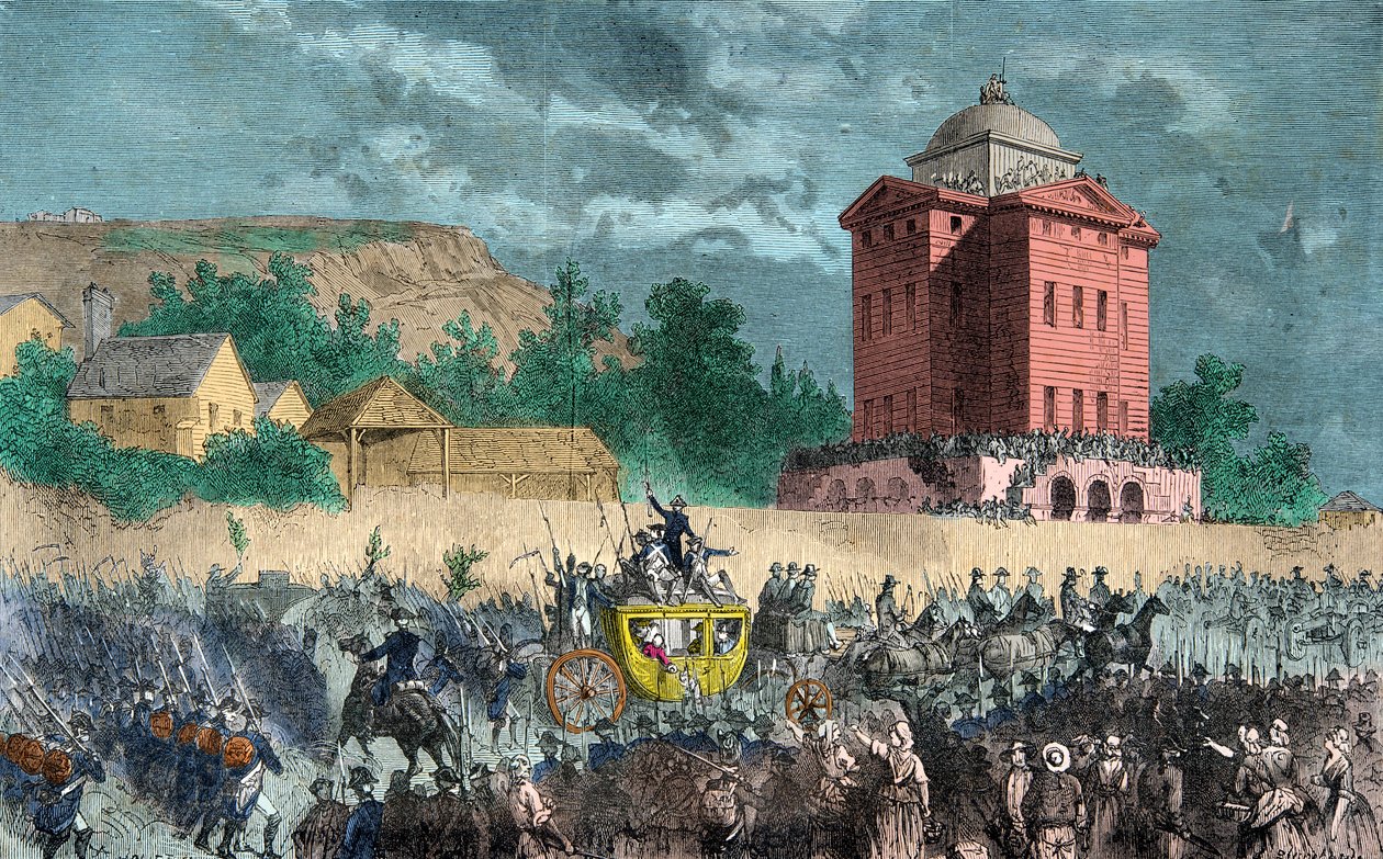 瓦雷纳的回归，1791年6月25日被带回巴黎的王室成员，版画，私人藏品 作者 匿名匿名
