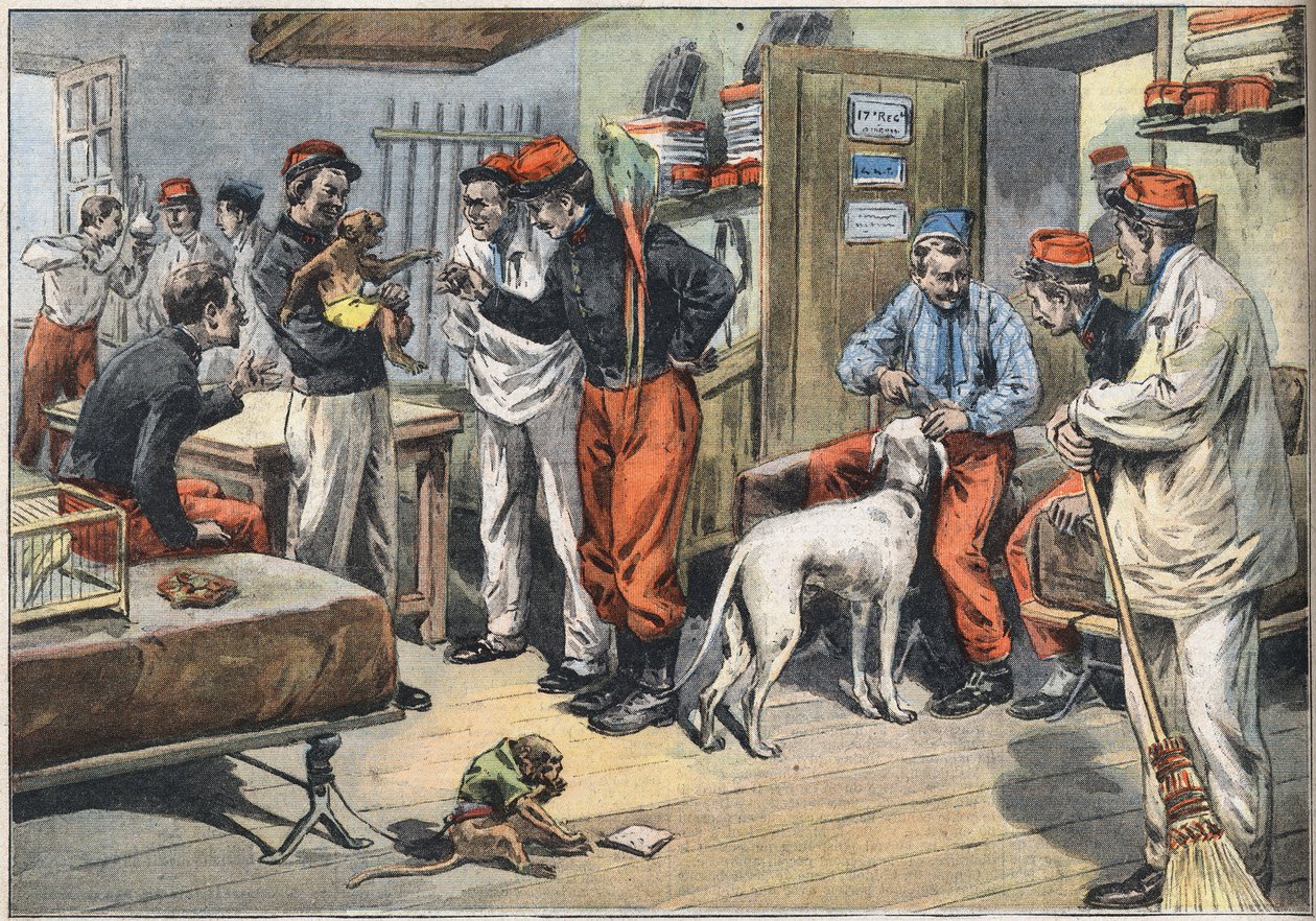 Returning from Africa of the French army soldiers sent to Tunisia. Engraving from the newspaper “” Le Petité Parisien””, 7/06/1908. Private collection. 作者 匿名匿名