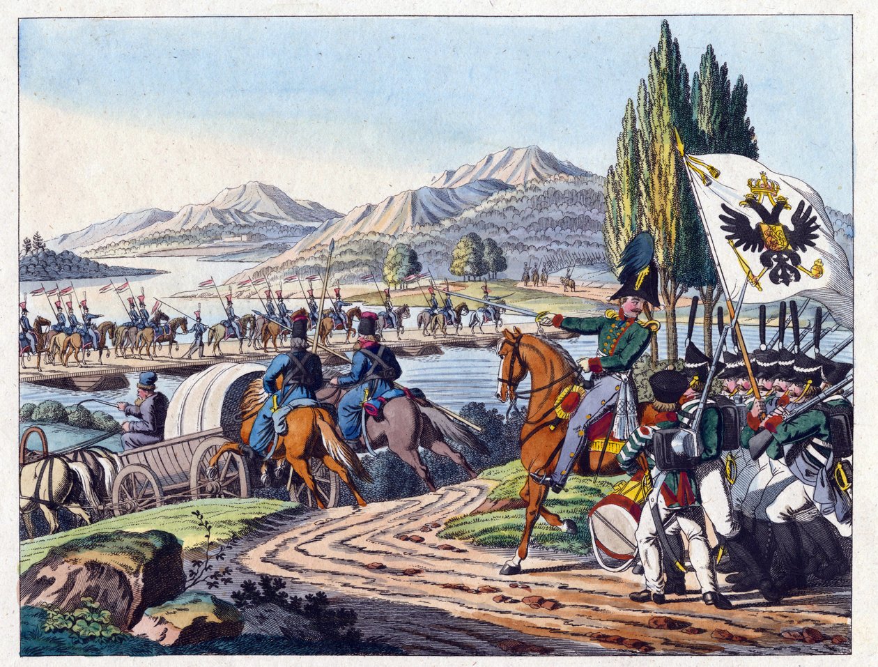 1828 年 5 月，俄罗斯军队穿过普鲁斯河进入摩尔达维亚 - 匿名 - 1829 年 - 蚀刻，水彩 - 37,9x24,4 - 私人收藏 作者 匿名匿名