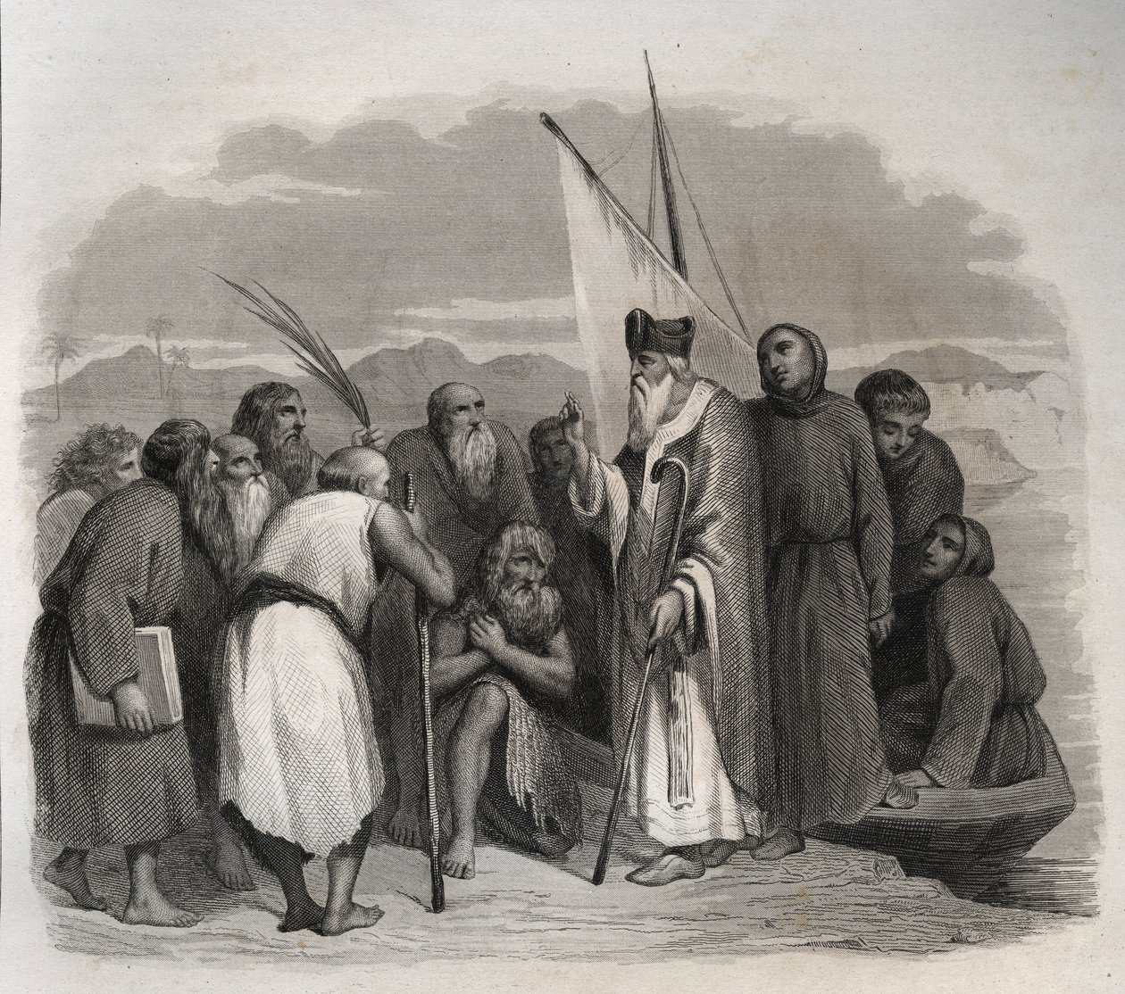 圣亚历山大的亚他那修（亚他那修大帝）（295-373）访问埃及的独居者。1846年在《圣徒传》中的雕刻。私人收藏。 作者 匿名匿名