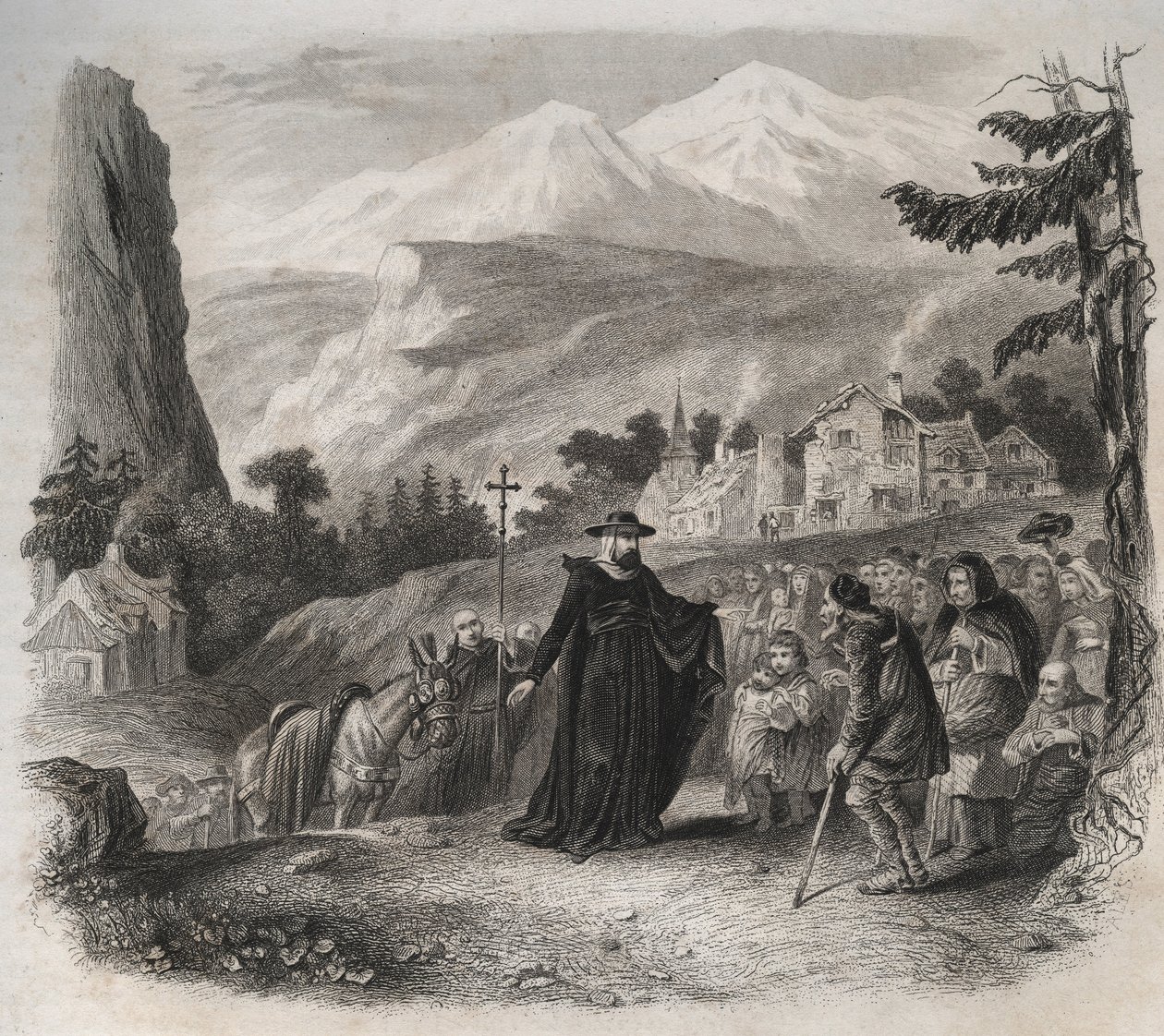 圣弗朗索瓦-德-萨勒（Saint Francois de Sales）（1567-1622），日内瓦牧民访问的前夕。1846年在《圣徒传》中的版画。私人收藏。 作者 匿名匿名