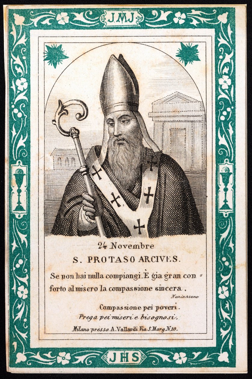 Saint protais, eveque of Milan 虔诚的形象。明信片。20世纪初。私人收藏 作者 匿名匿名