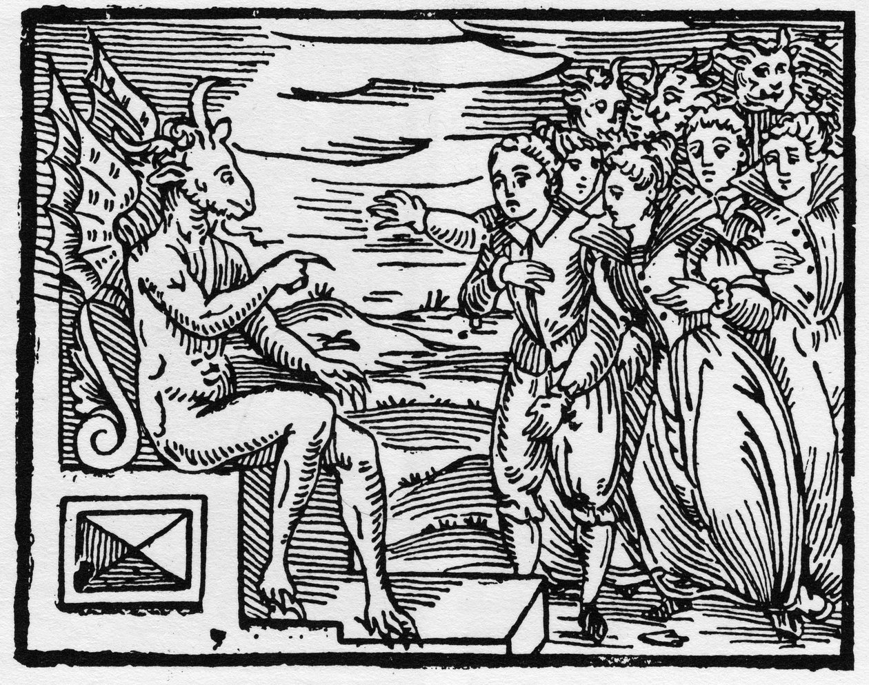 撒旦要求新的巫师签订协议--"Compendium Maleficarum"，涉及女巫、她们的邪恶和她们的财团，由Francesco Maria Guazzo或Guaccio或Guaccius (15?-16?)1608年私人收藏。 作者 匿名匿名