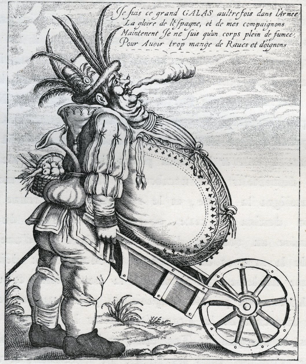 讽刺马蒂亚斯-加拉斯（Matthias Gallas，1584-1647）在三十年战争期间担任帝国军队的将军，在他于1636年退休后。17世纪的雕版画。私人收藏。 作者 匿名匿名