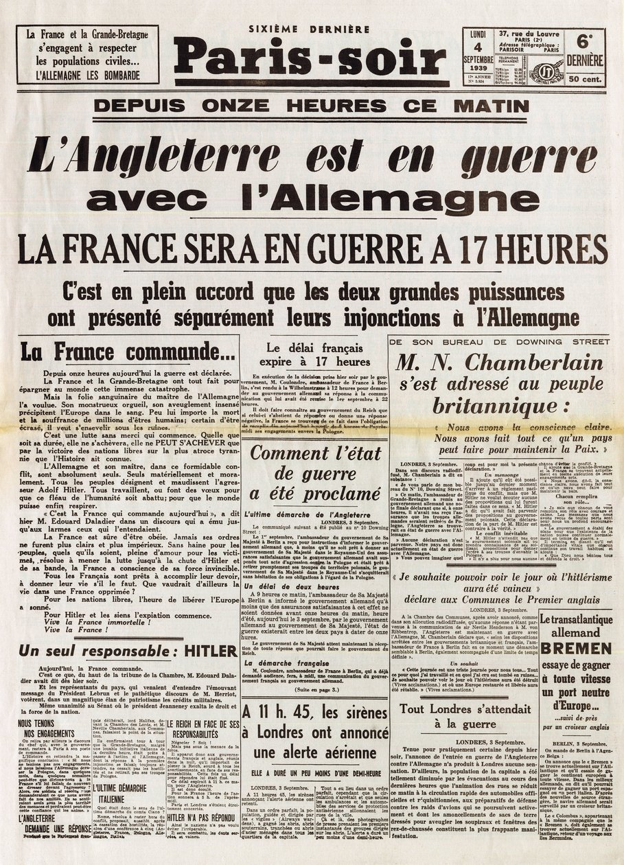 第二次世界大战（1939-1945）--第二次世界大战（WWII或WW2）。巴黎 9月4日晚 作者 匿名匿名