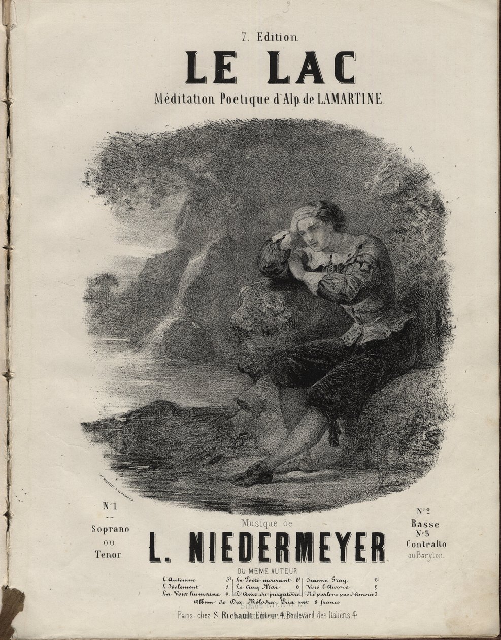 乐谱 "Le Lac" Meditation Poetique De Alphonse de Lamartine, Musique De Abraham, Louis Niedermeyer私人收藏。 作者 匿名匿名
