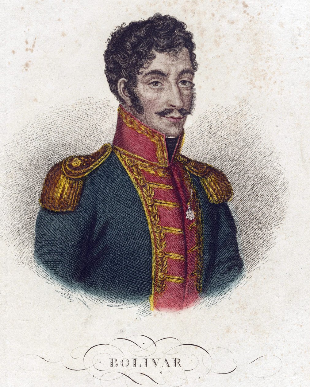 Simon Bolivar (1783-1830) - 匿名 - 1825 - 蚀刻，水彩 - 16,6x12 - 私人收藏 作者 匿名匿名