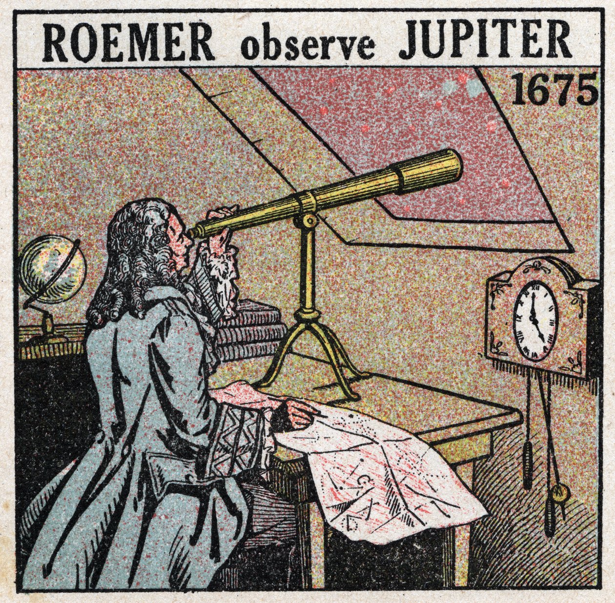 Speed of light: Danish astronomer Ole Christensen Romer (Olaus Roemer) (1644-1710) observes the eclipses of Jupiter